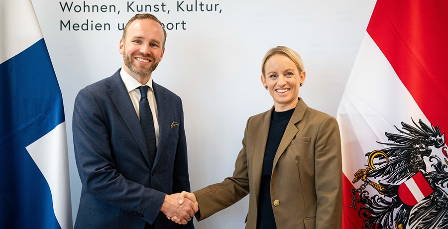 Sport-Staatssekretärin Michaela Schmidt empfing ihren finnischen Amtskollegen Mika Poutala am 2. Oktober 2025. Foto: E. Schlögl/BMWKMS