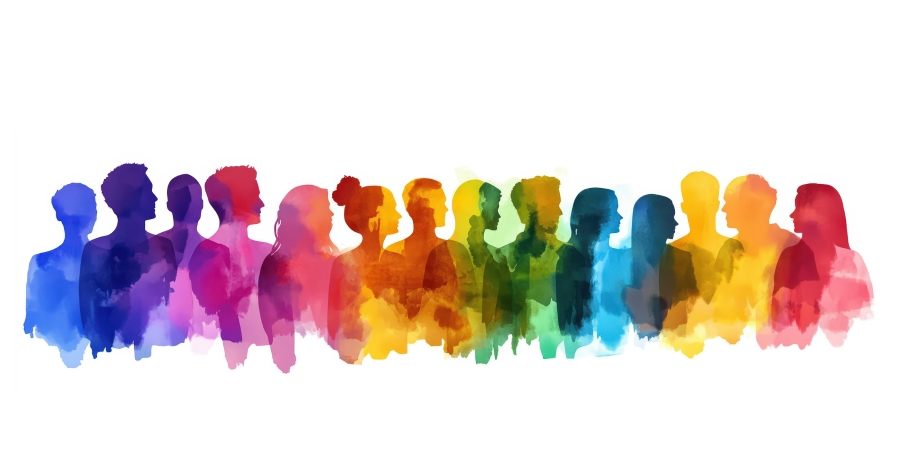 Wasserfarben-Silhoutten von verschiedenen Personen