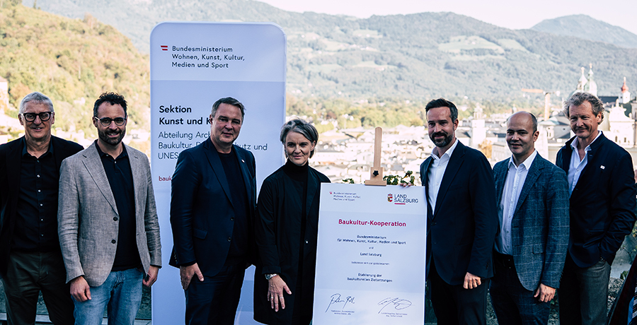 Baukultur Kooperationsvereinbarung in Salzburg mit Vizekanzler Babler, Landeshauptmann-Stv. Schnöll