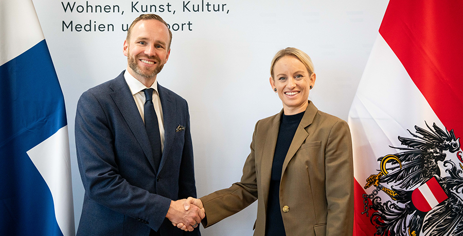 Sport-Staatssekretärin Michaela Schmidt empfing ihren finnischen Amtskollegen Mika Poutala am 2. Oktober 2025. Foto: E. Schlögl/BMWKMS
