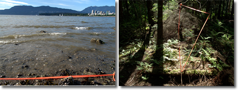 Kitsilano Beach, Vancouver (Iooking north) 490 16‘ 25“ N, 123° 09‘ 21“ W, 2010, Lambda C-print, 73x80cm, Vancouver (looking north) 49° 18‘ 27“ N, 123° 08‘ 25“ W, 2010, Lambda C-print, 73x80cm